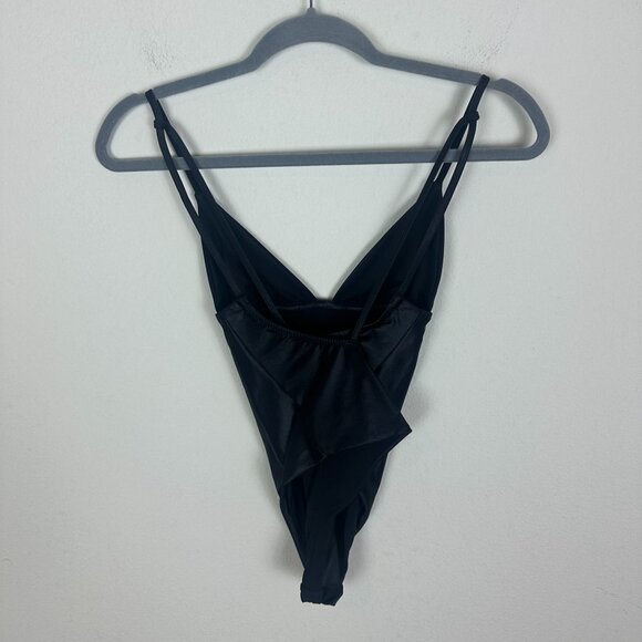 Yugen by Sandra Milano Black One Piece Swim Suit M Deep V Neck Strappy Back - Picture 4 of 7